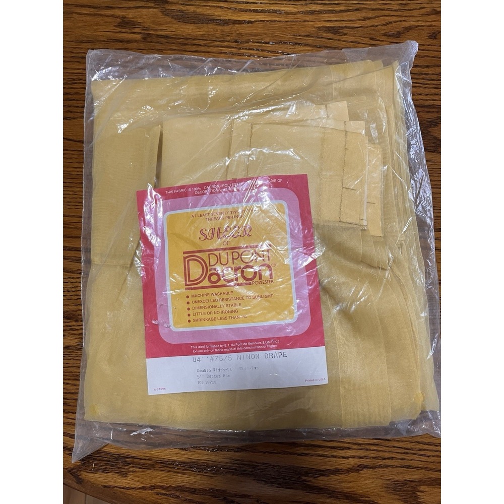 Pair of NOS Gold Vintage DuPont Dacron Sheer Curtain Panels 84"x96"